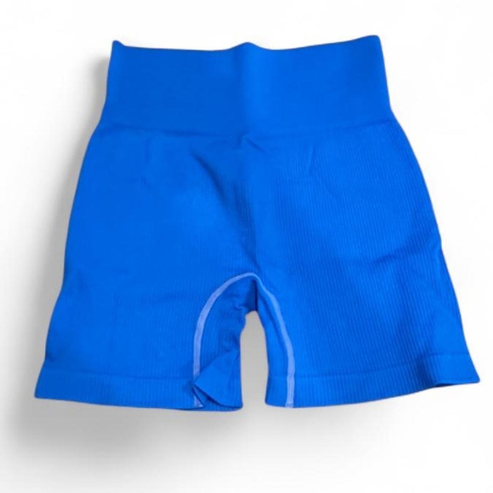 Ribbed High Waisted Biker Workout Shorts Cobalt Blue Small Activewear